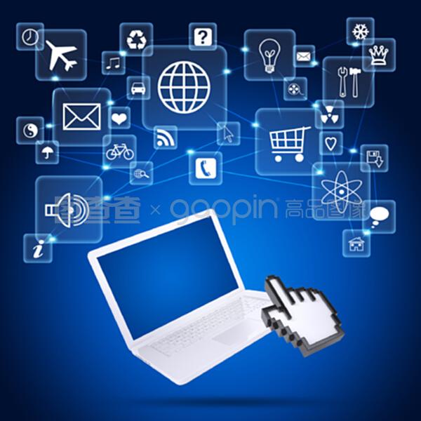 筆記本電腦與應用程序圖標 連接軟件服務的數字門戶